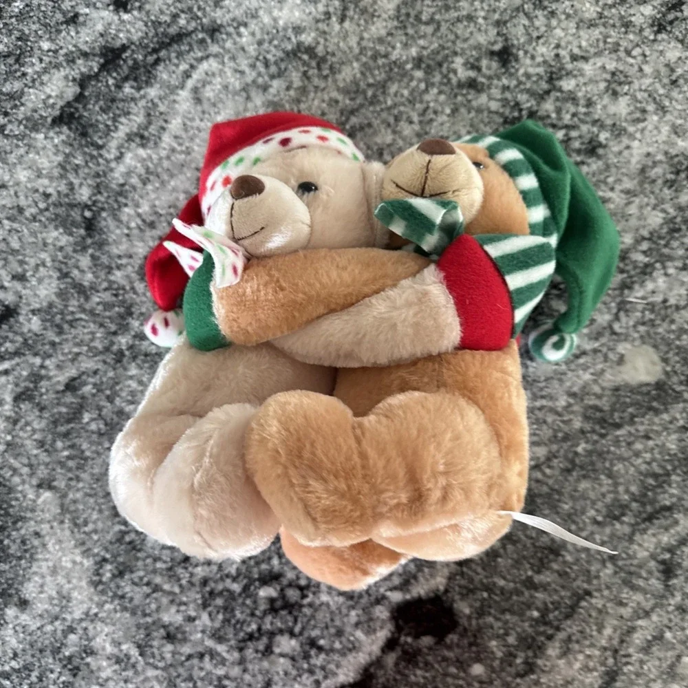 Vintage Caltoy 10in Hugging Christmas Teddy Bears Plush Stuffed Animal Rare 90s